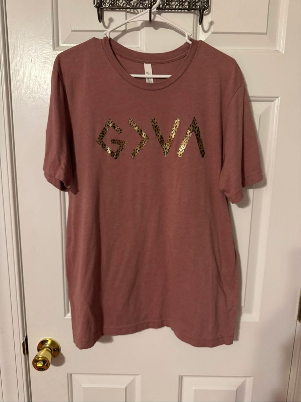 Bella Canvas Mauve Pink Tee with Gold Leopard Accent